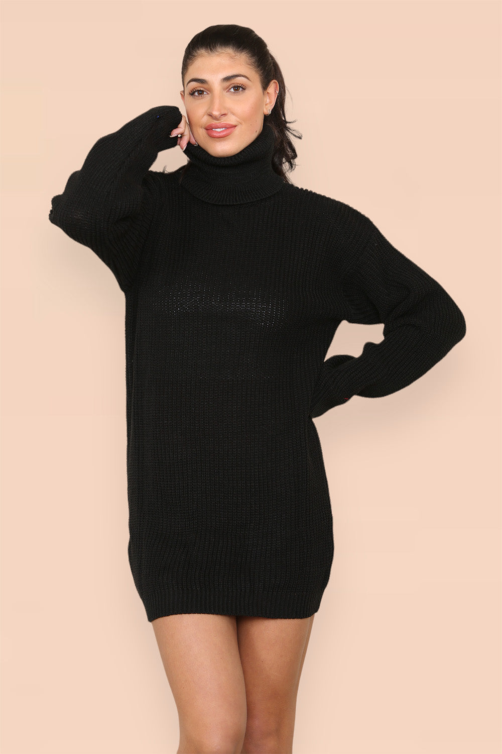 Polo Roll Neck Over Sized Ribbed Knitted Florescent Chunky Sweater Jum