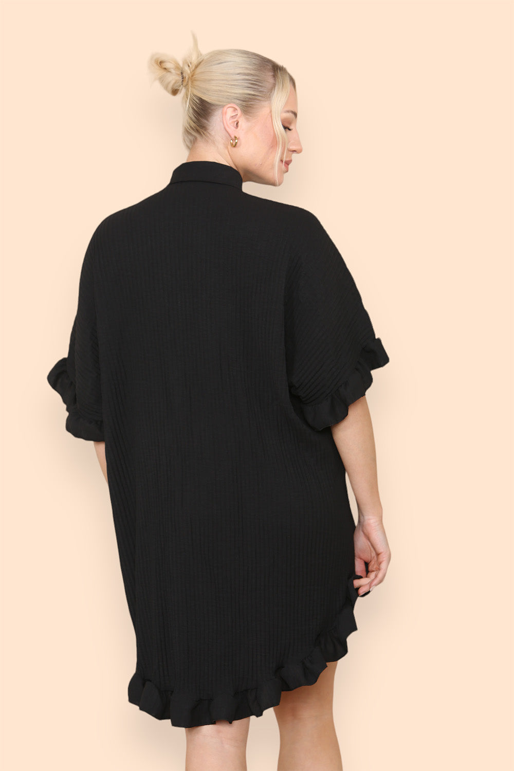 Over Sized Italian Gold Button Pleated Frill Ruffle TikTok Dress Top