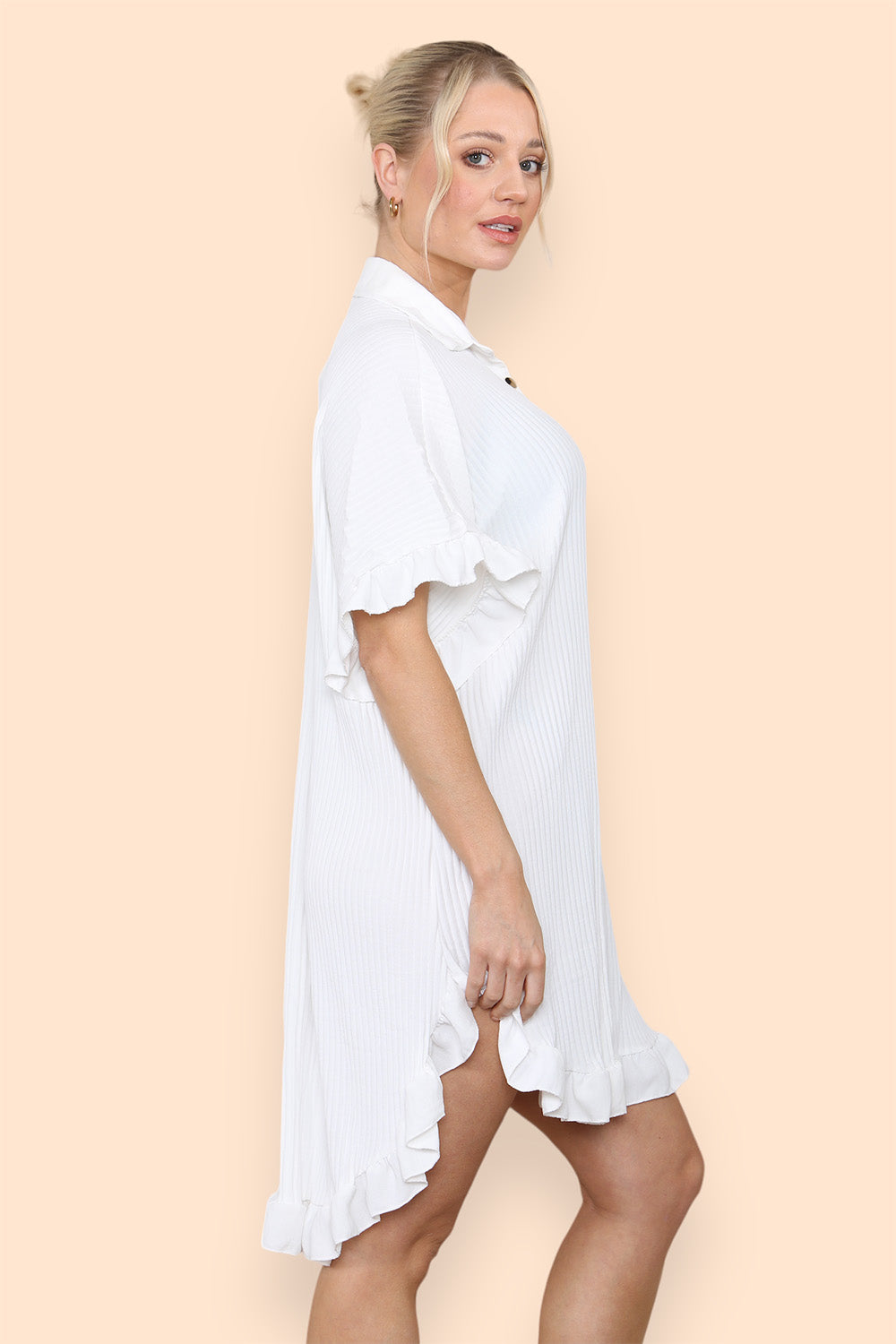 Over Sized Italian Gold Button Pleated Frill Ruffle TikTok Dress Top