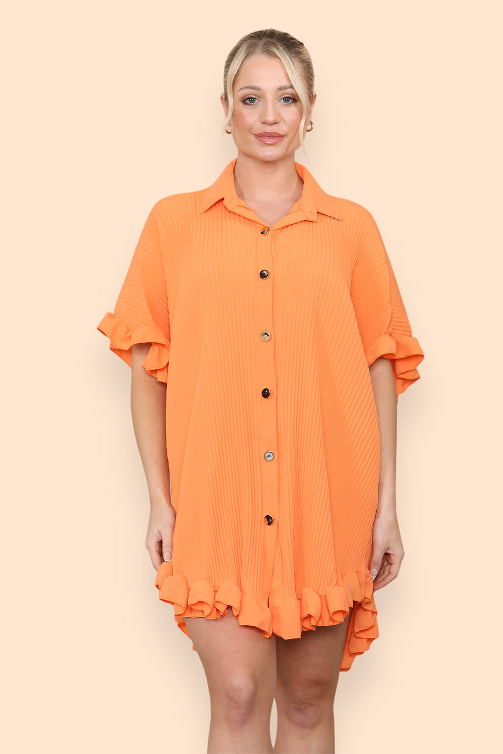 Over Sized Italian Gold Button Pleated Frill Ruffle TikTok Dress Top