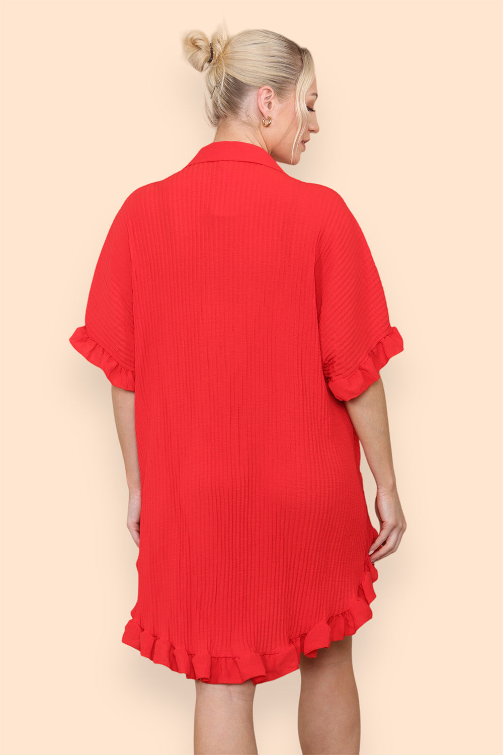 Over Sized Italian Gold Button Pleated Frill Ruffle TikTok Dress Top