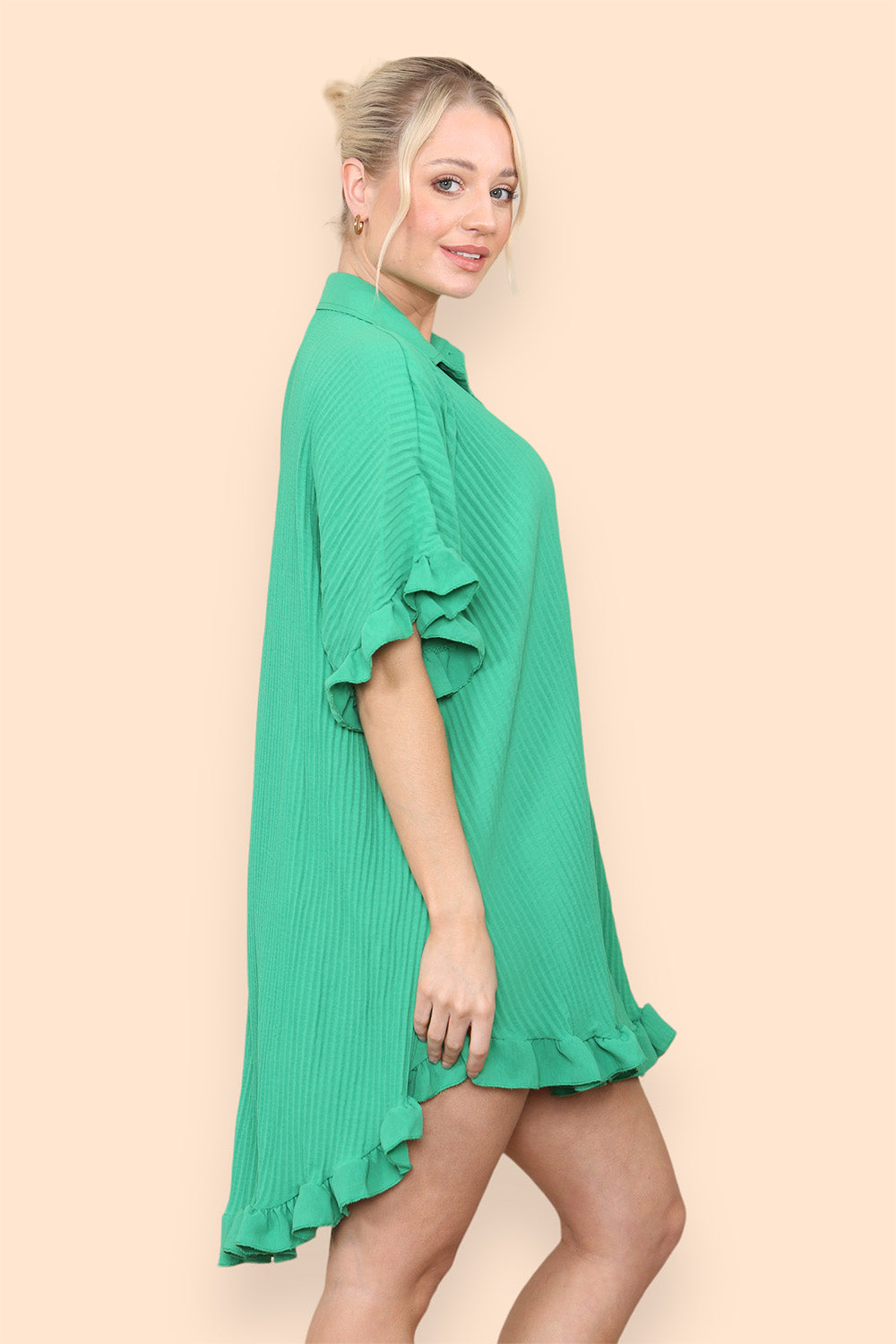 Over Sized Italian Gold Button Pleated Frill Ruffle TikTok Dress Top
