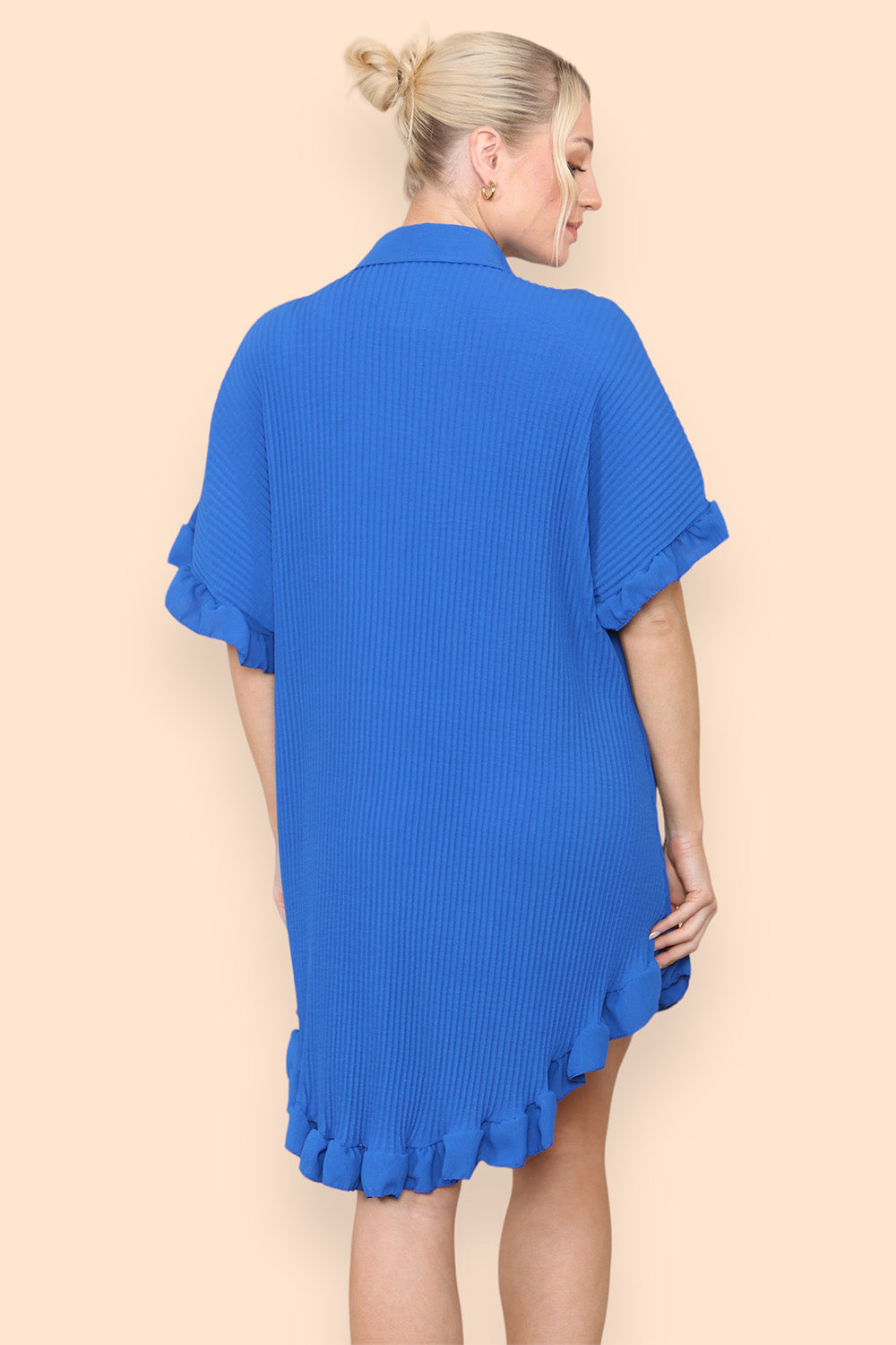Over Sized Italian Gold Button Pleated Frill Ruffle TikTok Dress Top