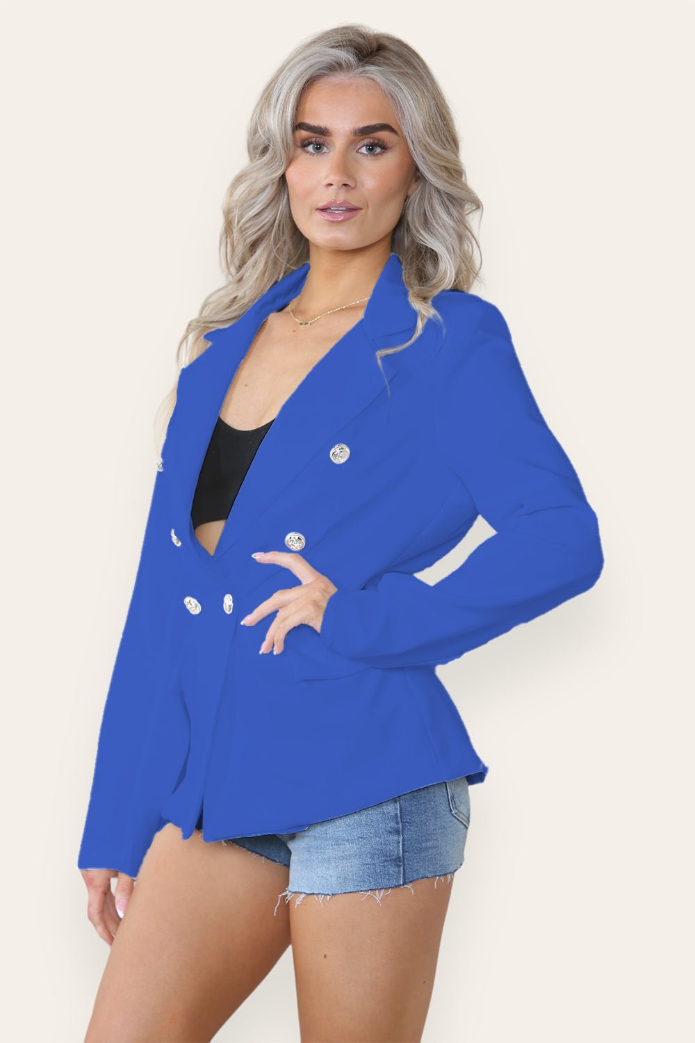 Fitted Linned Double Gold Button Collared Blazer Jacket - Multi Trends