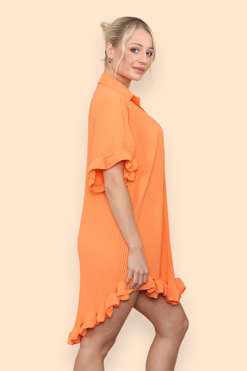 Over Sized Italian Gold Button Pleated Frill Ruffle TikTok Dress Top