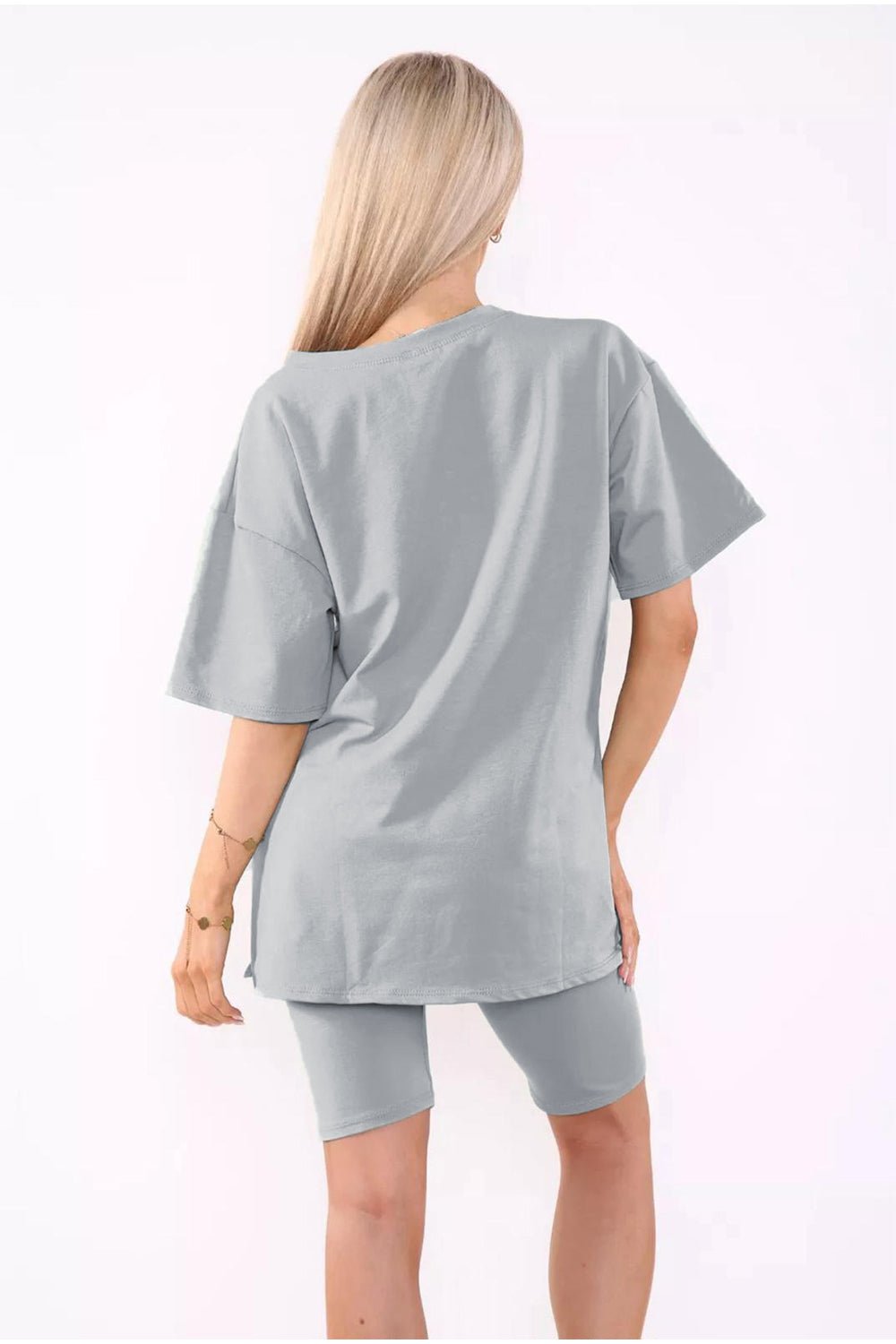 Love Side Slit Cycling Short and T-Shirts Co-Ord Two Piece Set with Front Love Slogan - Multi Trends