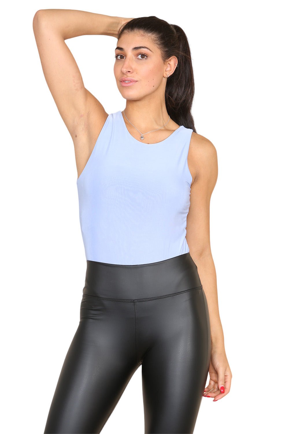 Slinky Racer Round Neck Double Layered Top Bodysuit - Multi Trends
