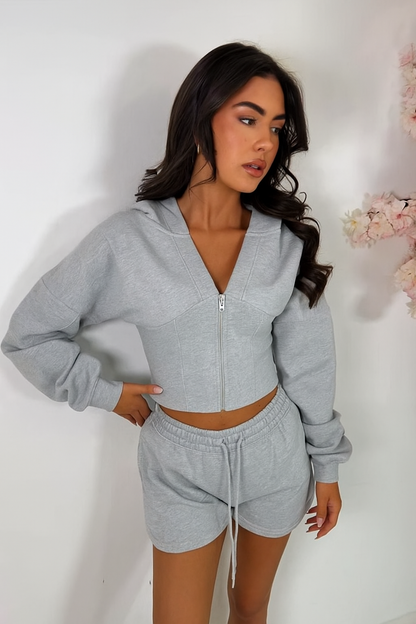 Zip Crop Shorts Set