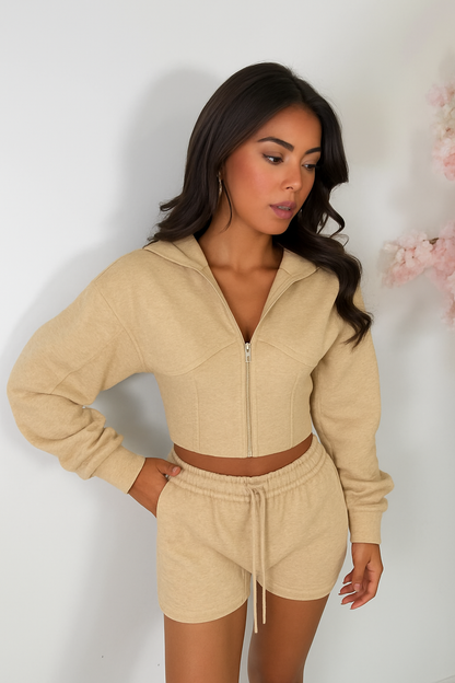 Zip Crop Shorts Set