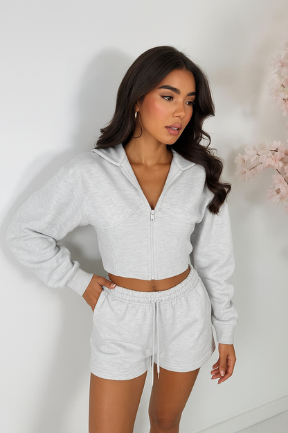 Zip Crop Shorts Set