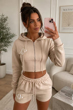 Embroidery Crop Zip Short Set