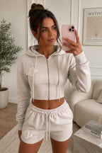 Embroidery Crop Zip Short Set