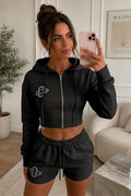 Embroidery Crop Zip Short Set