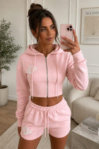 Embroidery Crop Zip Short Set