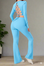 Super Fitness Cutout Round Neck Cross Back Syoga Wrap Top Active Gym Set