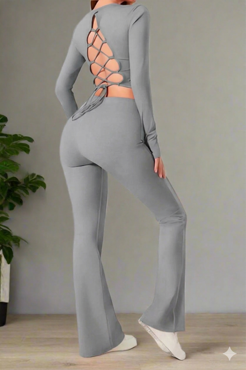 Super Fitness Cutout Round Neck Cross Back Syoga Wrap Top Active Gym Set