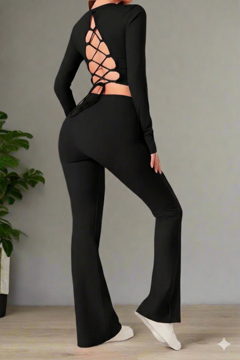 Super Fitness Cutout Round Neck Cross Back Syoga Wrap Top Active Gym Set