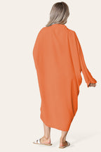 High-Low Oversized Button Long Top Shirt Dress with Hem and Long Sleeves