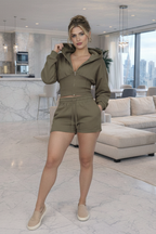 Cropped Zipped Co-Ord Hooded Short Set