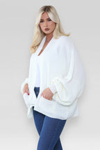 Ladies Oversized Cropped Short Balloon Pocket Chunky Knitted Cardigan