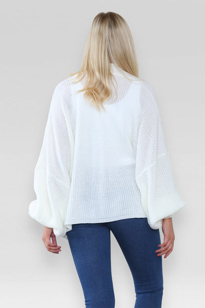 Ladies Oversized Cropped Short Balloon Pocket Chunky Knitted Cardigan