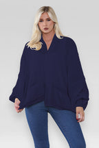 Ladies Oversized Cropped Short Balloon Pocket Chunky Knitted Cardigan
