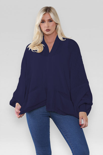 Ladies Oversized Cropped Short Balloon Pocket Chunky Knitted Cardigan