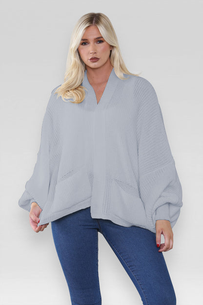 Ladies Oversized Cropped Short Balloon Pocket Chunky Knitted Cardigan