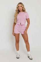 Mae Short Sleeve Rib Button Short Set