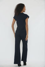 V-Neck Cheesecloth Gold Button Top & Wide Leg Trouser Co-Ord Suit