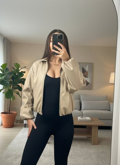 PU Bommer Jacket with Collar