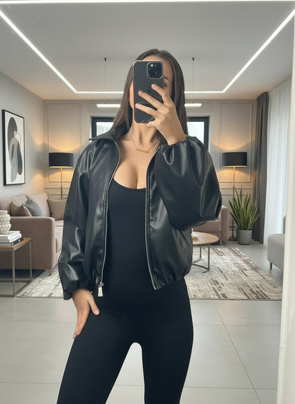 PU Bommer Jacket with Collar