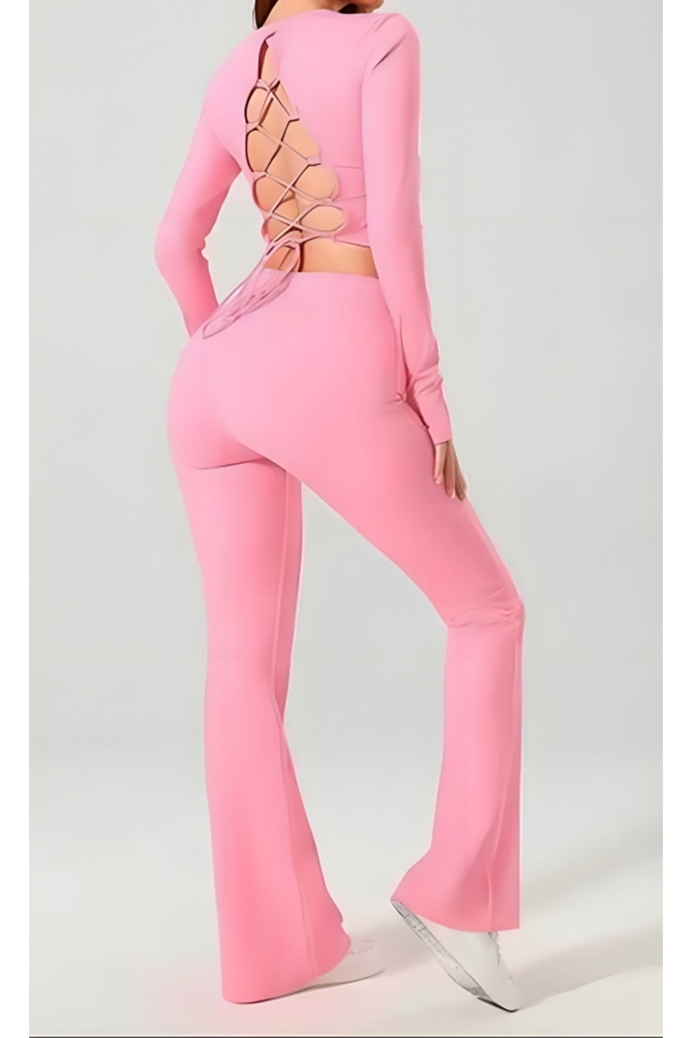 Super Fitness Cutout Round Neck Cross Back Syoga Wrap Top Active Gym Set