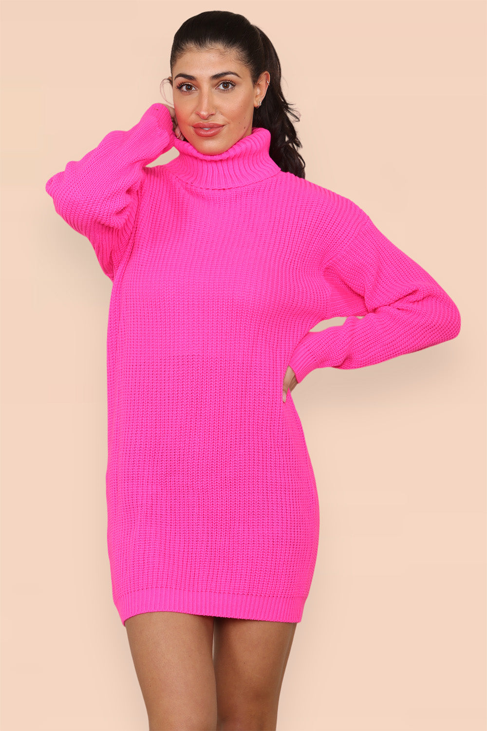 Polo Roll Neck Over Sized Ribbed Knitted Florescent Chunky Sweater Jum