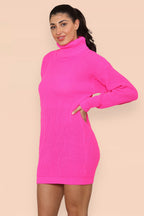 Polo Roll Neck Over Sized Ribbed Knitted Florescent Chunky Sweater Jum