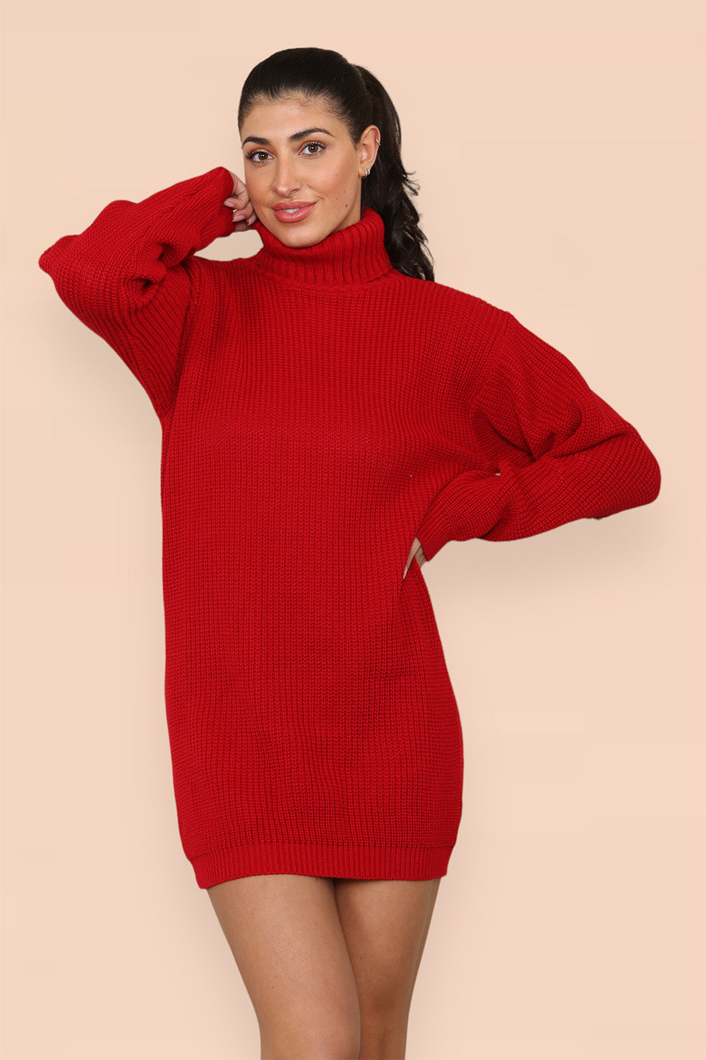 Polo Roll Neck Over Sized Ribbed Knitted Florescent Chunky Sweater Jum