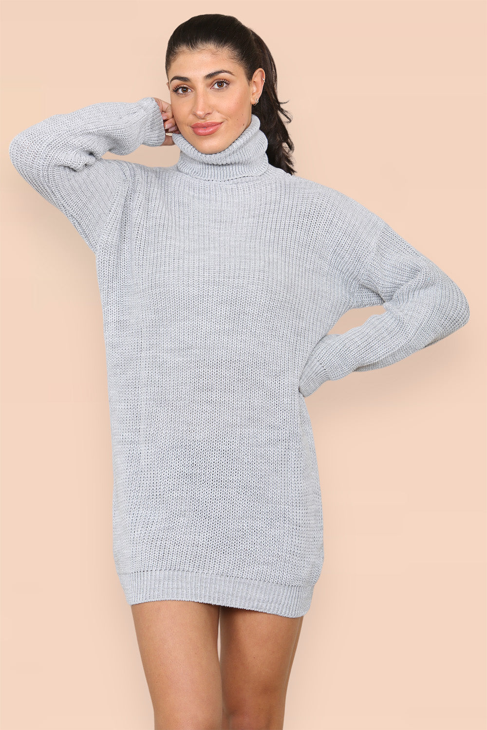Polo Roll Neck Over Sized Ribbed Knitted Florescent Chunky Sweater Jum