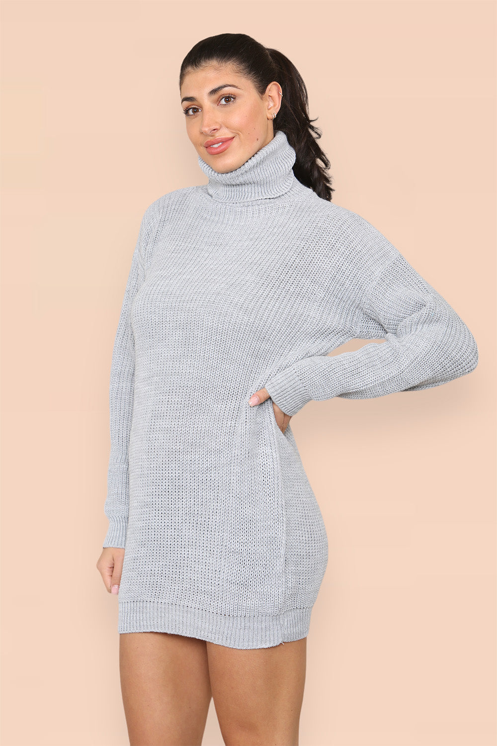 Polo Roll Neck Over Sized Ribbed Knitted Florescent Chunky Sweater Jum