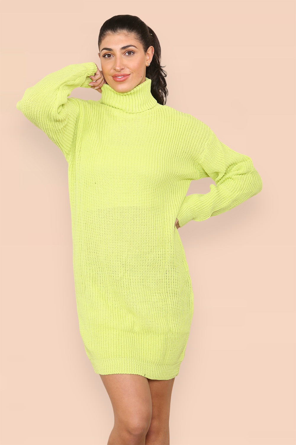 Polo Roll Neck Over Sized Ribbed Knitted Florescent Chunky Sweater Jum