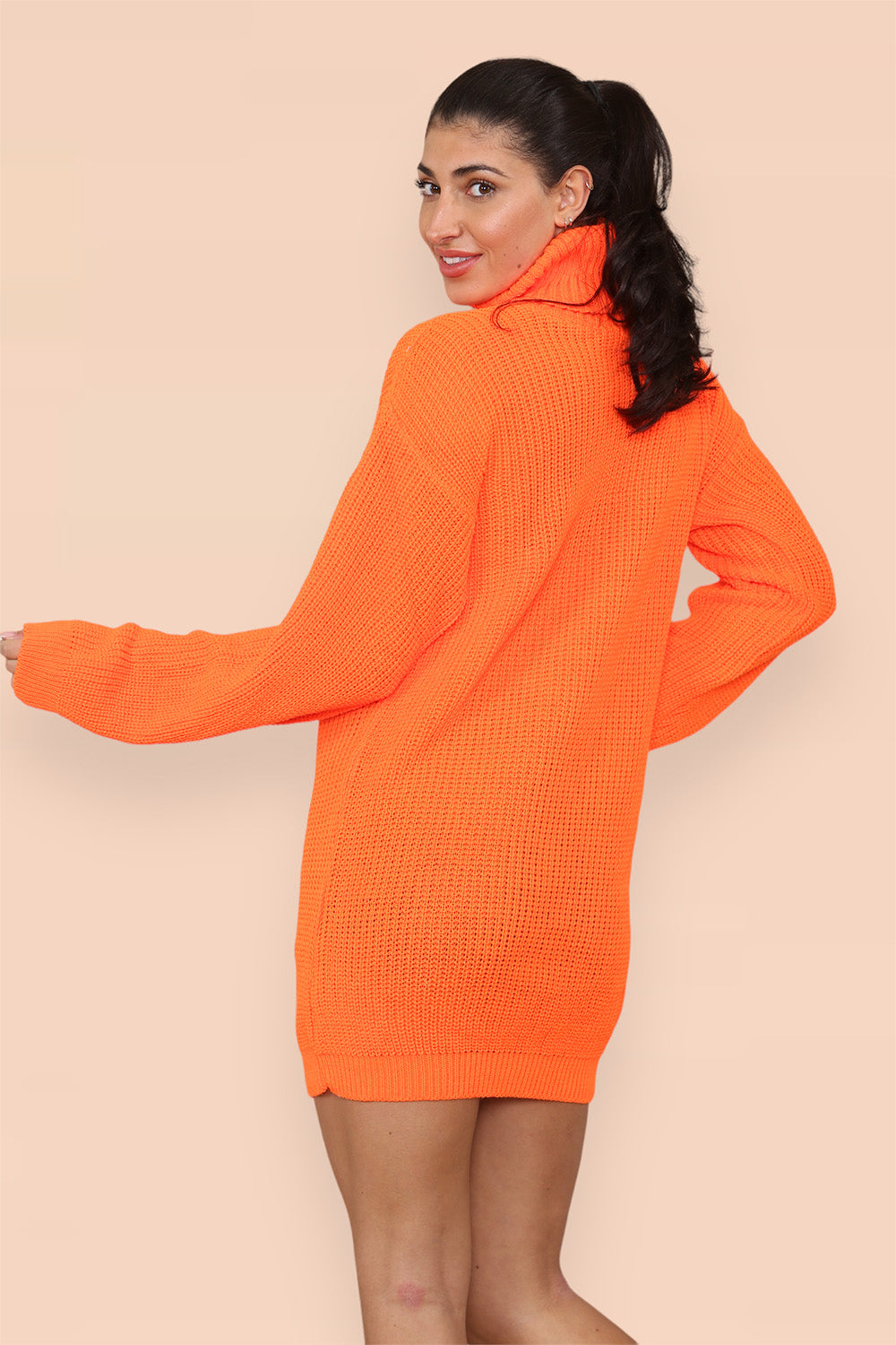 Polo Roll Neck Over Sized Ribbed Knitted Florescent Chunky Sweater Jum