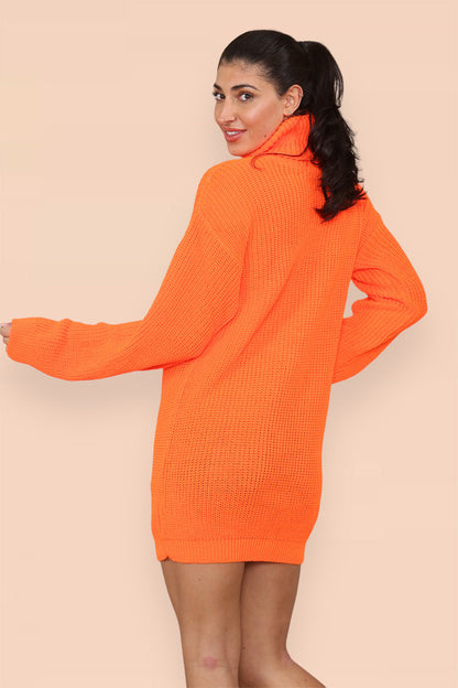 Polo Roll Neck Over Sized Ribbed Knitted Florescent Chunky Sweater Jum