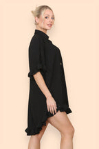 Over Sized Italian Gold Button Pleated Frill Ruffle TikTok Dress Top