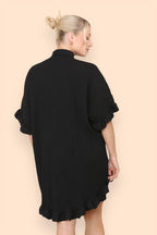 Over Sized Italian Gold Button Pleated Frill Ruffle TikTok Dress Top