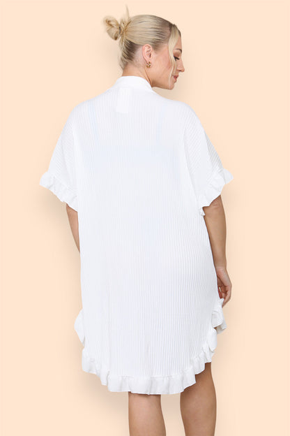 Over Sized Italian Gold Button Pleated Frill Ruffle TikTok Dress Top