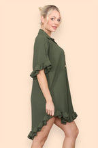 Over Sized Italian Gold Button Pleated Frill Ruffle TikTok Dress Top