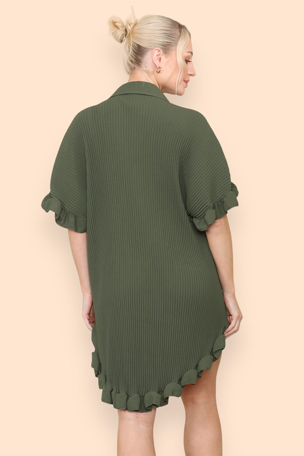 Over Sized Italian Gold Button Pleated Frill Ruffle TikTok Dress Top