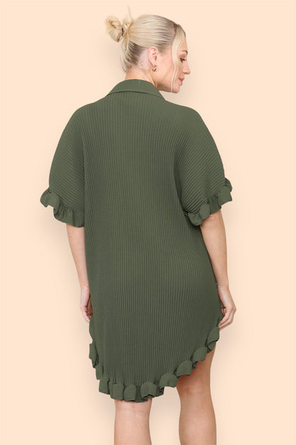 Over Sized Italian Gold Button Pleated Frill Ruffle TikTok Dress Top