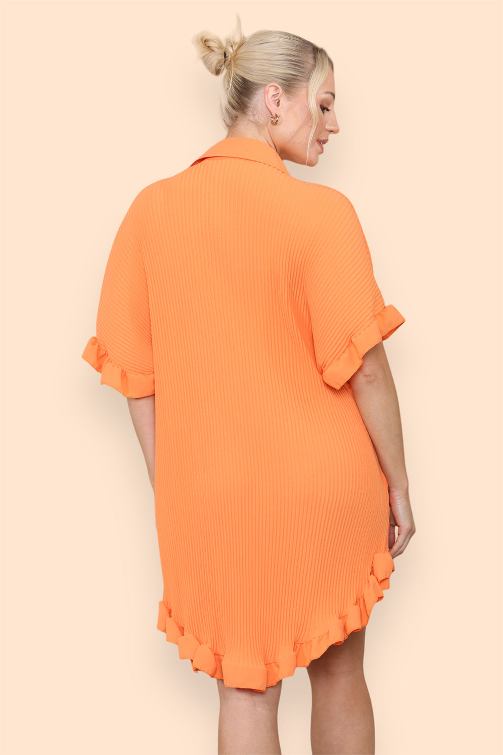 Over Sized Italian Gold Button Pleated Frill Ruffle TikTok Dress Top