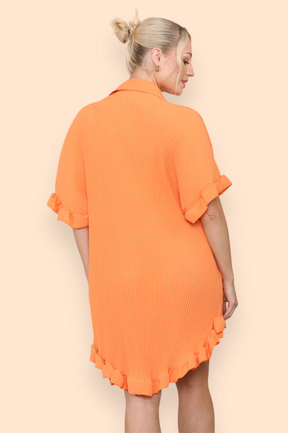 Over Sized Italian Gold Button Pleated Frill Ruffle TikTok Dress Top