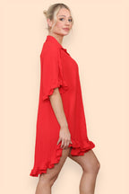 Over Sized Italian Gold Button Pleated Frill Ruffle TikTok Dress Top